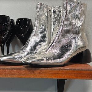 Paolo Metallic Silver Ankle Boots